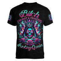 Queen Skull Women V Neck T Shirt Bitch I'm Not A Princess I'm The Fucking Queen - Wonder Print Shop