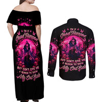 Reaper Skull Couples Matching Off Shoulder Maxi Dress and Long Sleeve Button Shirt I'm A Good Person But Don't Give Me A Reason To Show My Evil - Wonder Print Shop