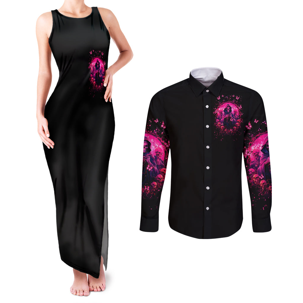 Reaper Skull Couples Matching Tank Maxi Dress and Long Sleeve Button Shirt I'm A Good Person But Don't Give Me A Reason To Show My Evil - Wonder Print Shop