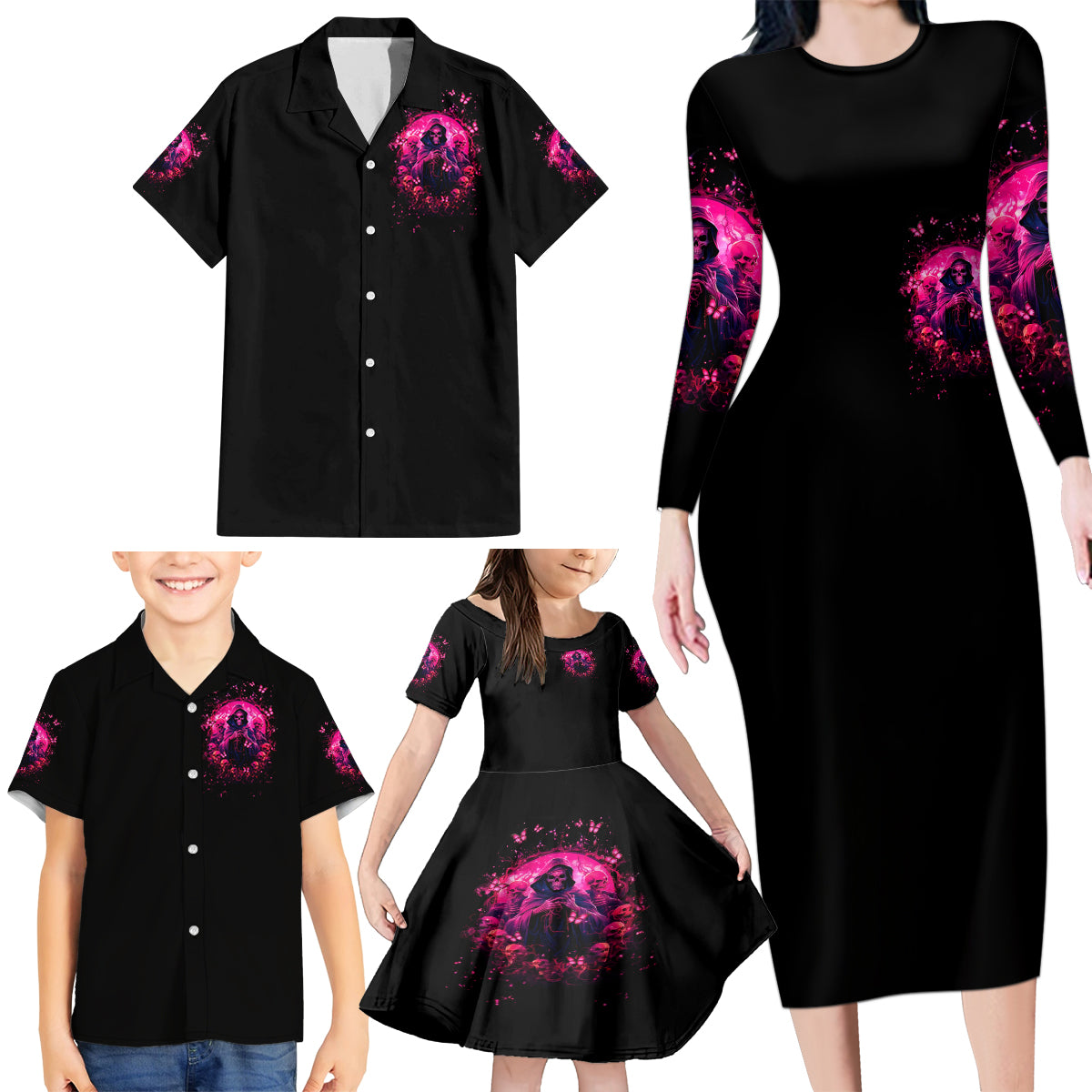 Reaper Skull Family Matching Long Sleeve Bodycon Dress and Hawaiian Shirt I'm A Good Person But Don't Give Me A Reason To Show My Evil - Wonder Print Shop