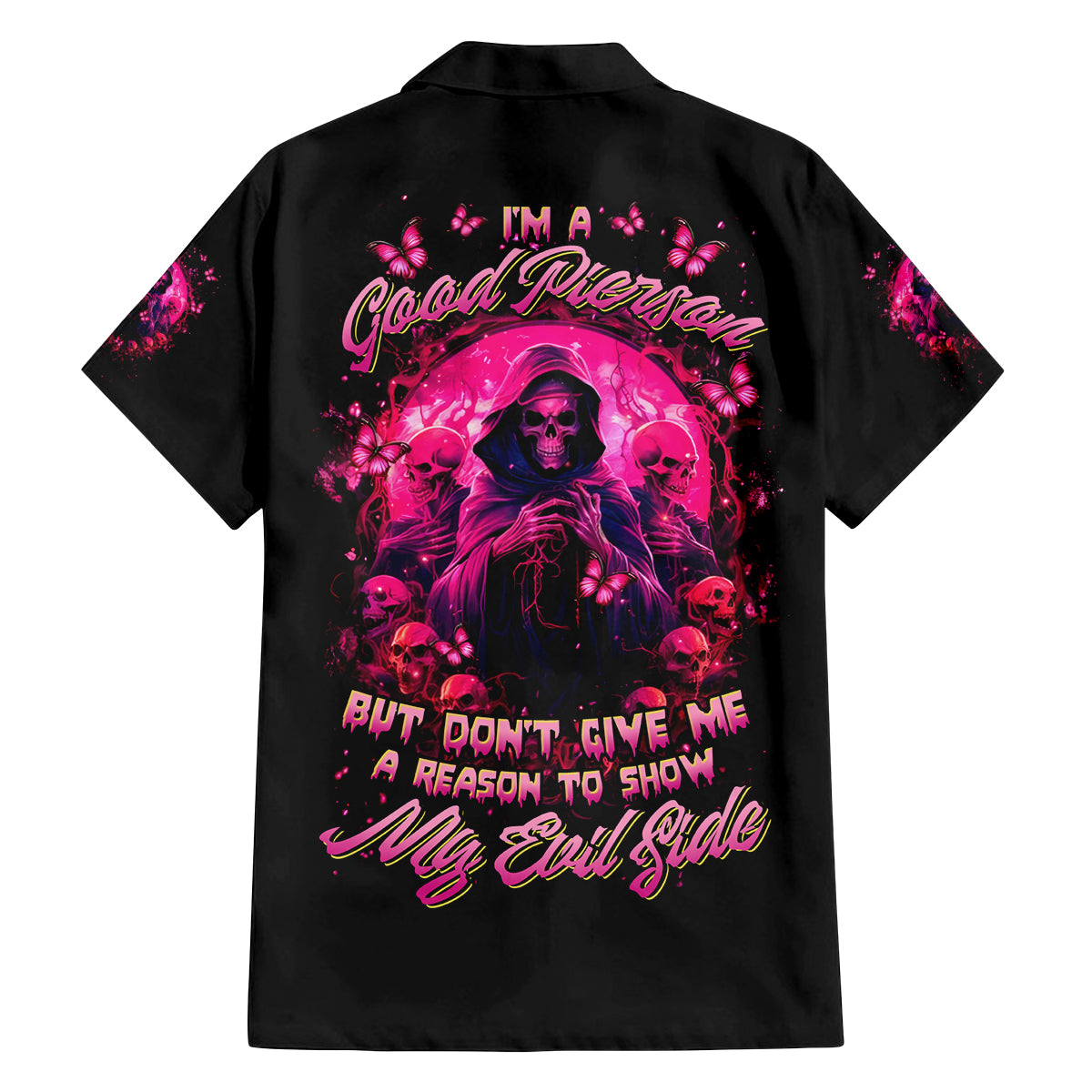 Reaper Skull Family Matching Off Shoulder Long Sleeve Dress and Hawaiian Shirt I'm A Good Person But Don't Give Me A Reason To Show My Evil - Wonder Print Shop