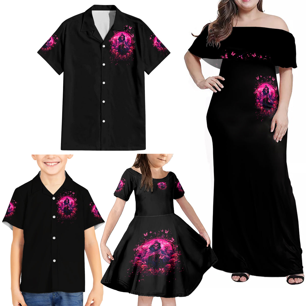 Reaper Skull Family Matching Off Shoulder Maxi Dress and Hawaiian Shirt I'm A Good Person But Don't Give Me A Reason To Show My Evil - Wonder Print Shop