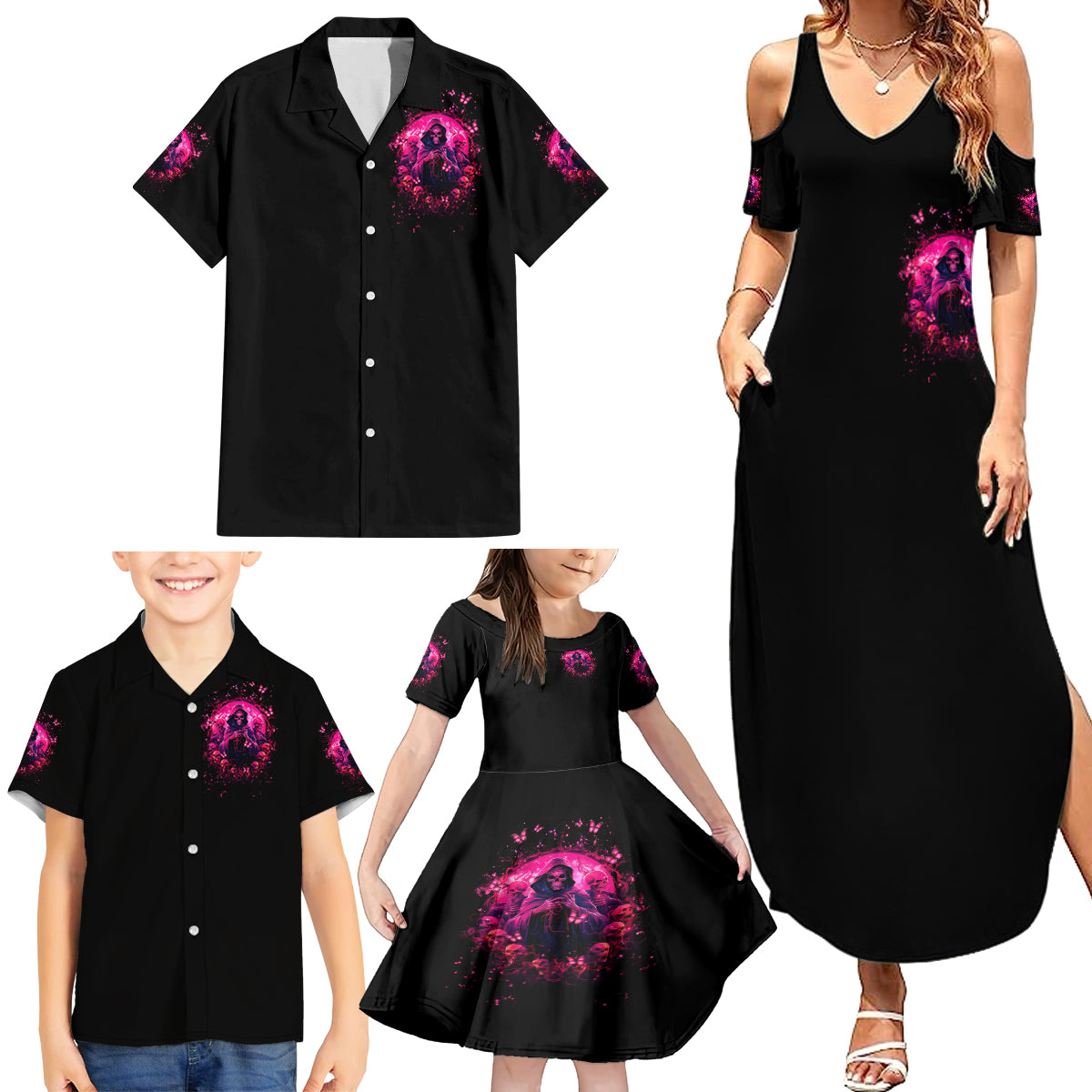 Reaper Skull Family Matching Summer Maxi Dress and Hawaiian Shirt I'm A Good Person But Don't Give Me A Reason To Show My Evil - Wonder Print Shop