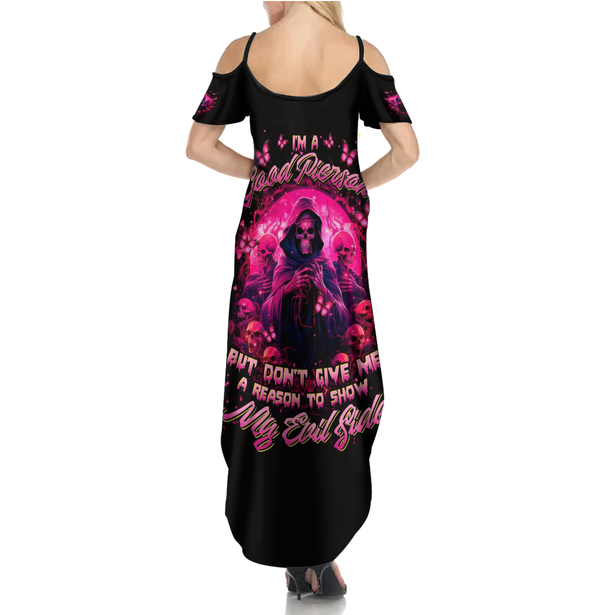 Reaper Skull Summer Maxi Dress I'm A Good Person But Don't Give Me A Reason To Show My Evil - Wonder Print Shop