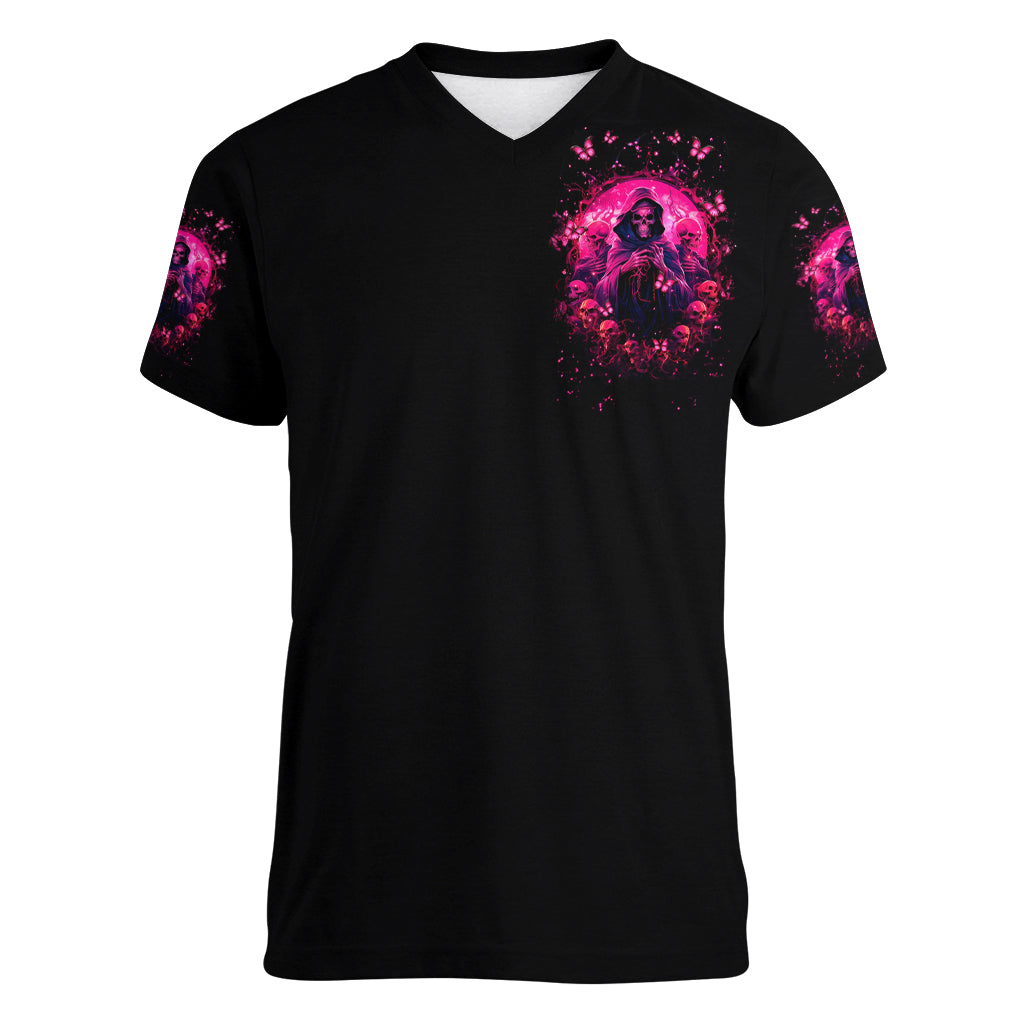 Reaper Skull Women V Neck T Shirt I'm A Good Person But Don't Give Me A Reason To Show My Evil - Wonder Print Shop