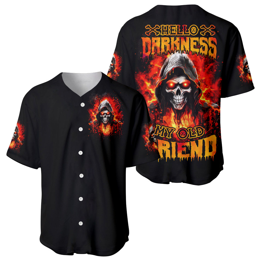 Flame Skull Baseball Jersey Hello Darkness My Old Friend - Wonder Print Shop
