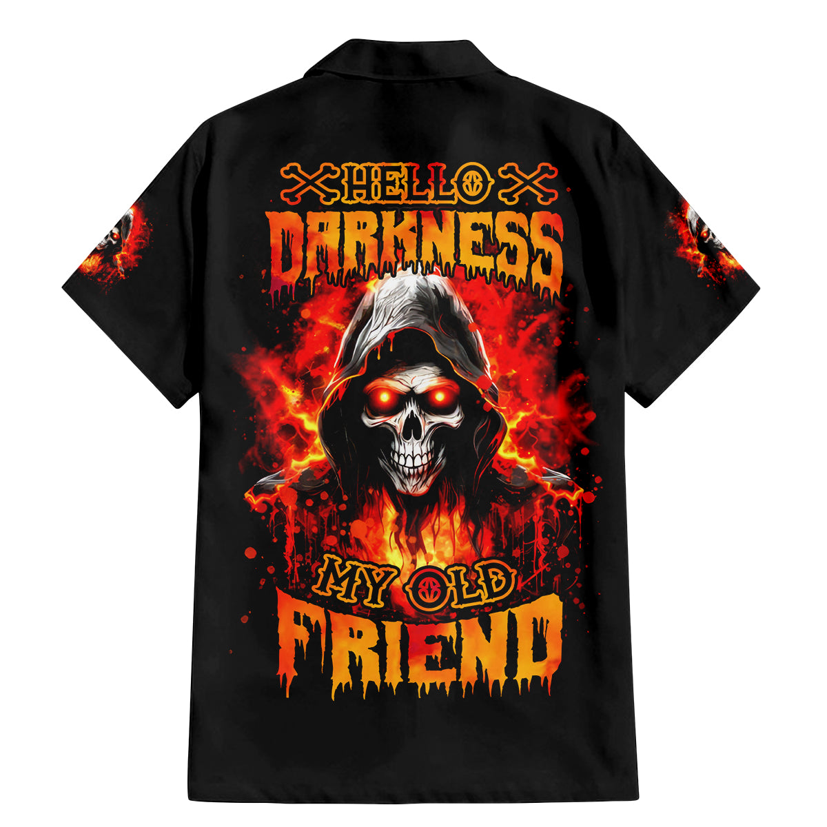 Flame Skull Family Matching Mermaid Dress and Hawaiian Shirt Hello Darkness My Old Friend - Wonder Print Shop