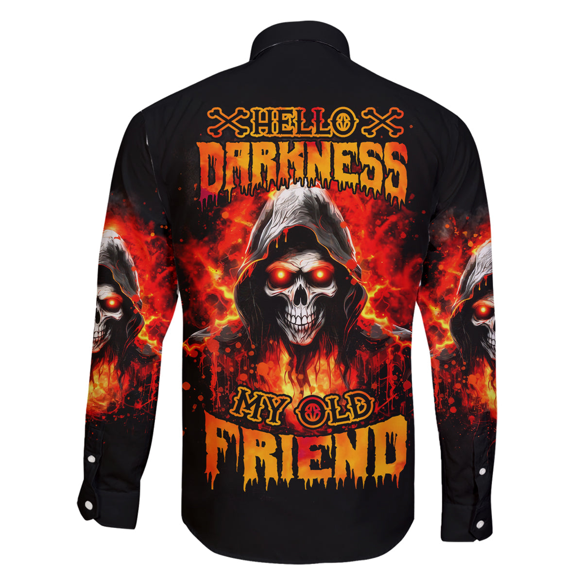 Flame Skull Family Matching Mermaid Dress and Hawaiian Shirt Hello Darkness My Old Friend - Wonder Print Shop