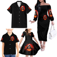 Flame Skull Family Matching Off Shoulder Long Sleeve Dress and Hawaiian Shirt Hello Darkness My Old Friend - Wonder Print Shop
