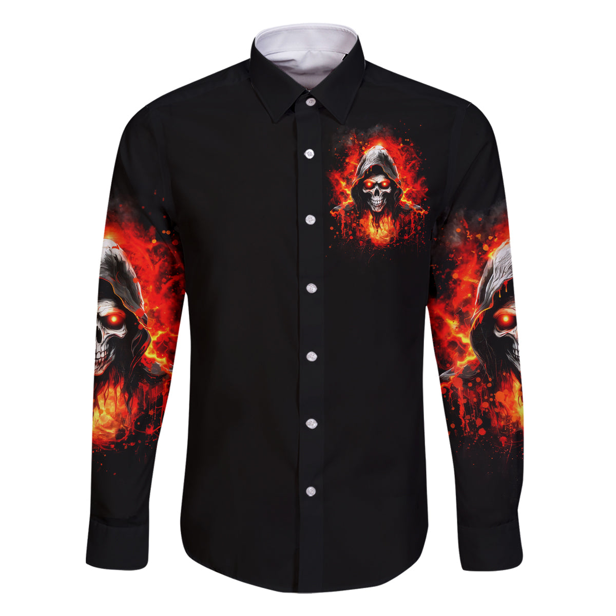 Flame Skull Family Matching Off Shoulder Maxi Dress and Hawaiian Shirt Hello Darkness My Old Friend - Wonder Print Shop