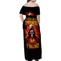 Flame Skull Family Matching Off Shoulder Maxi Dress and Hawaiian Shirt Hello Darkness My Old Friend - Wonder Print Shop