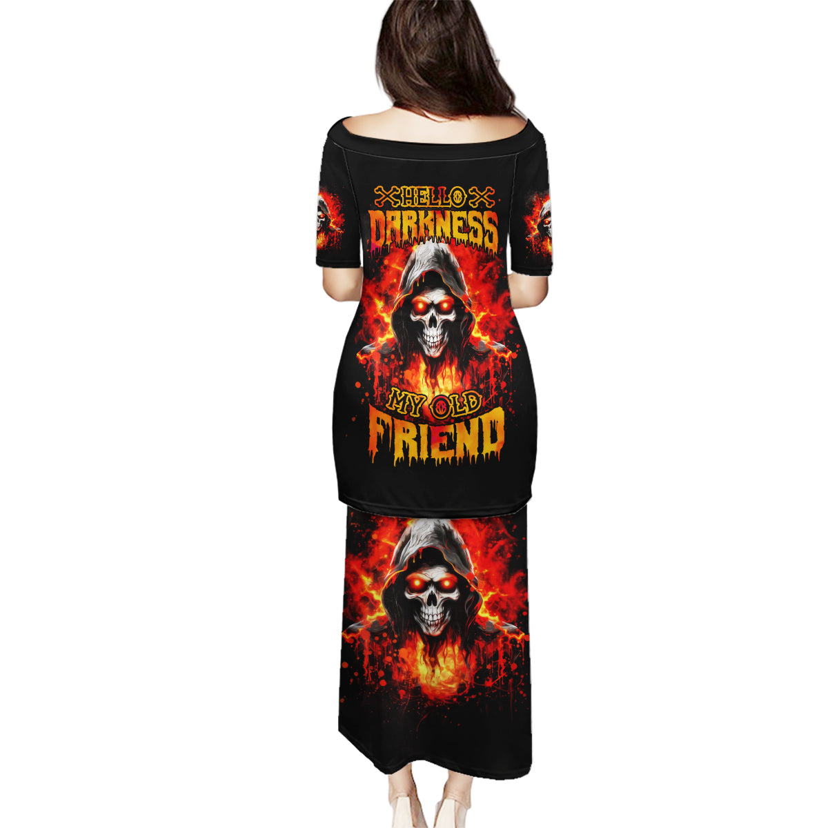 Flame Skull Family Matching Puletasi and Hawaiian Shirt Hello Darkness My Old Friend - Wonder Print Shop