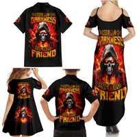 Flame Skull Family Matching Summer Maxi Dress and Hawaiian Shirt Hello Darkness My Old Friend - Wonder Print Shop