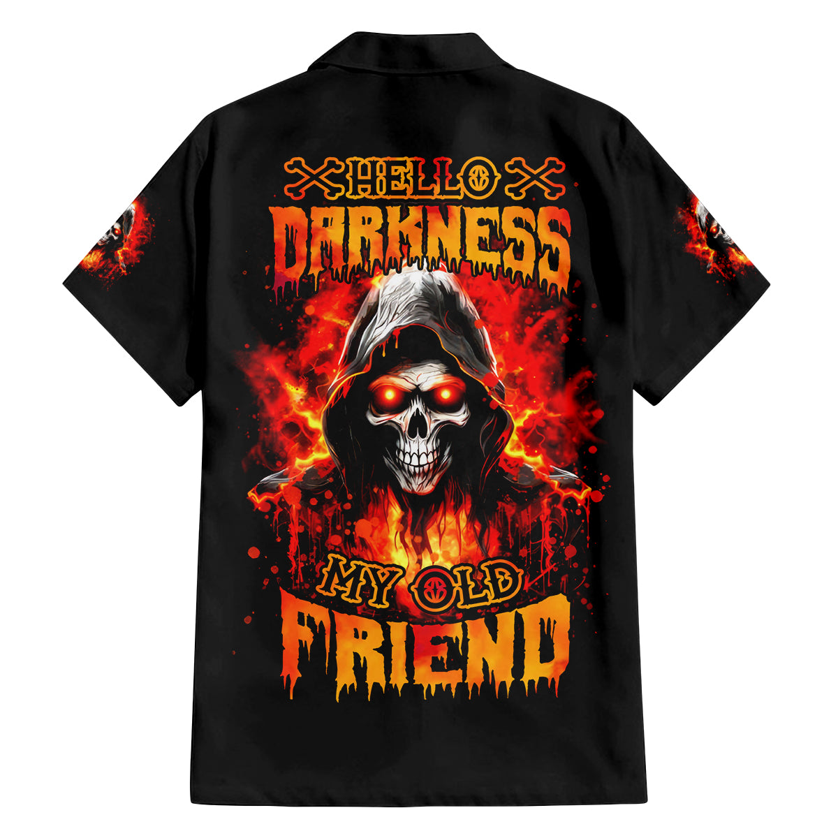 Flame Skull Family Matching Summer Maxi Dress and Hawaiian Shirt Hello Darkness My Old Friend - Wonder Print Shop