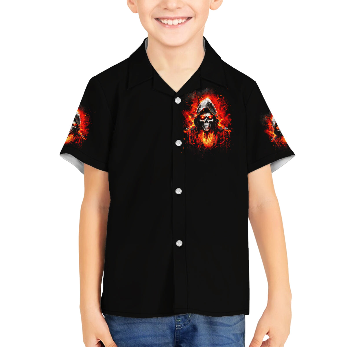 Flame Skull Family Matching Summer Maxi Dress and Hawaiian Shirt Hello Darkness My Old Friend - Wonder Print Shop