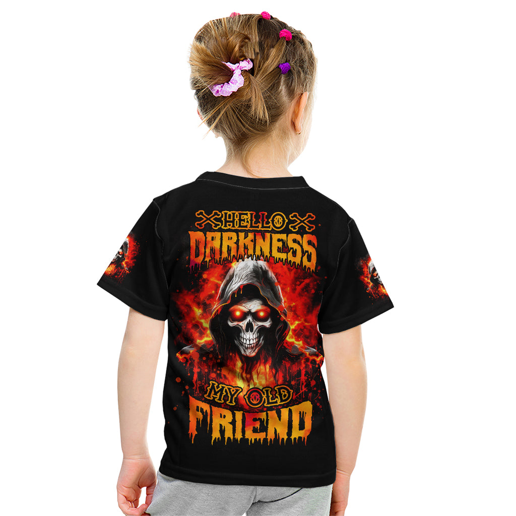 Flame Skull Kid T Shirt Hello Darkness My Old Friend - Wonder Print Shop