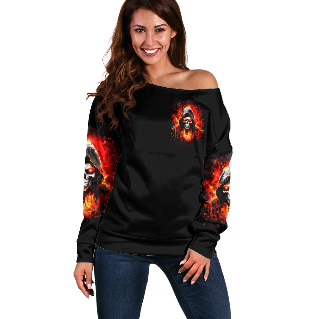 Flame Skull Off Shoulder Sweater Hello Darkness My Old Friend - Wonder Print Shop