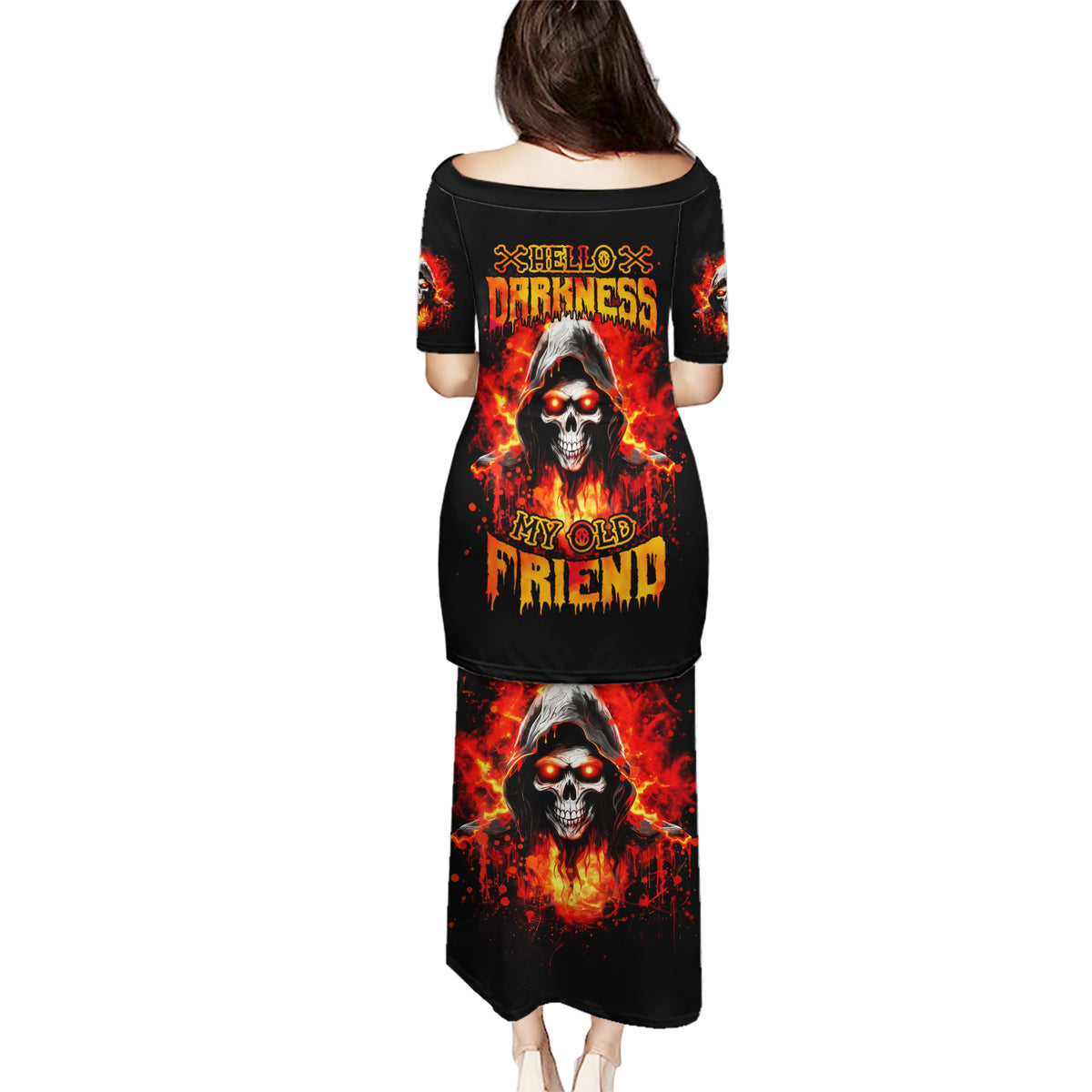 Flame Skull Puletasi Hello Darkness My Old Friend - Wonder Print Shop