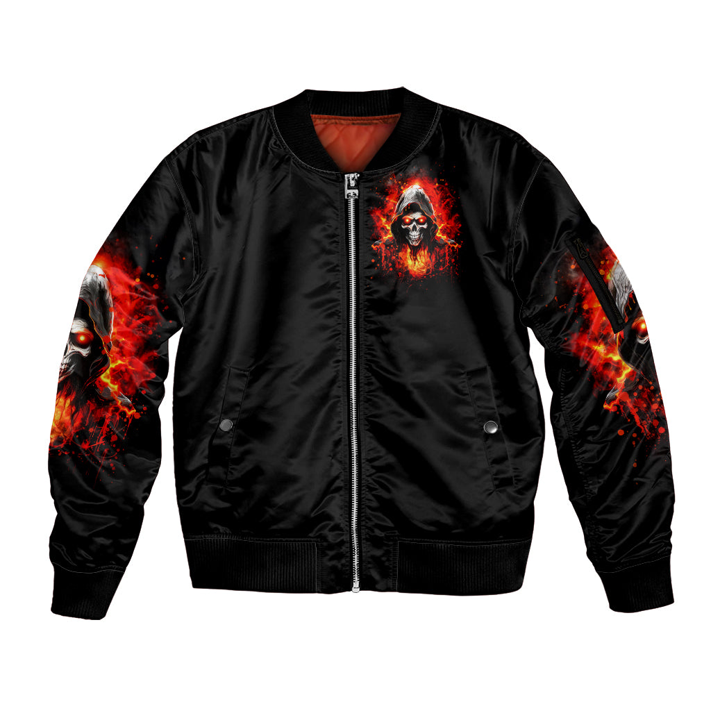 Flame Skull Sleeve Zip Bomber Jacket Hello Darkness My Old Friend - Wonder Print Shop