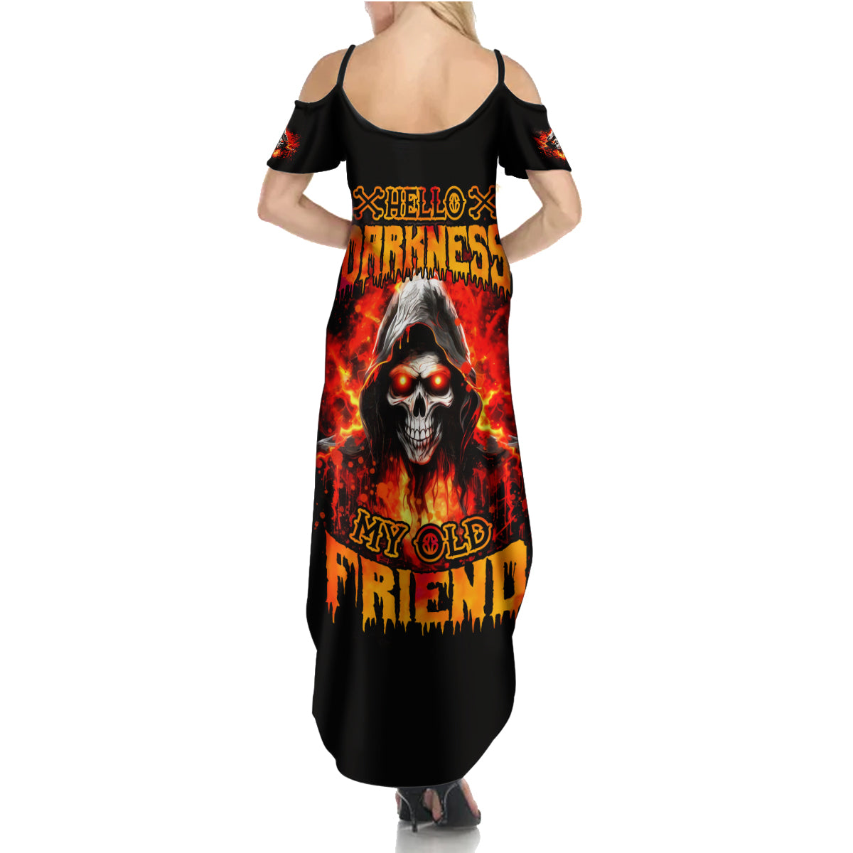 Flame Skull Summer Maxi Dress Hello Darkness My Old Friend - Wonder Print Shop