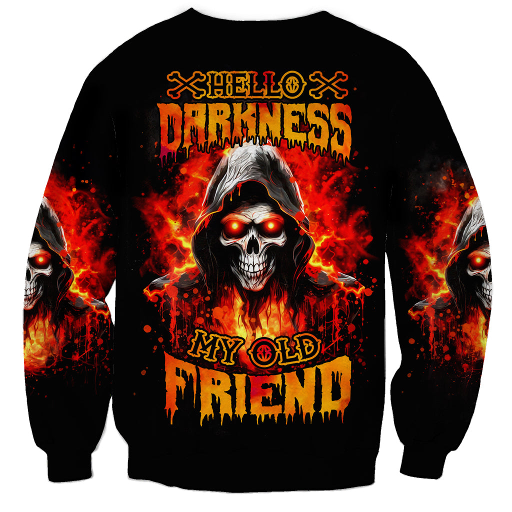 Flame Skull Sweatshirt Hello Darkness My Old Friend - Wonder Print Shop