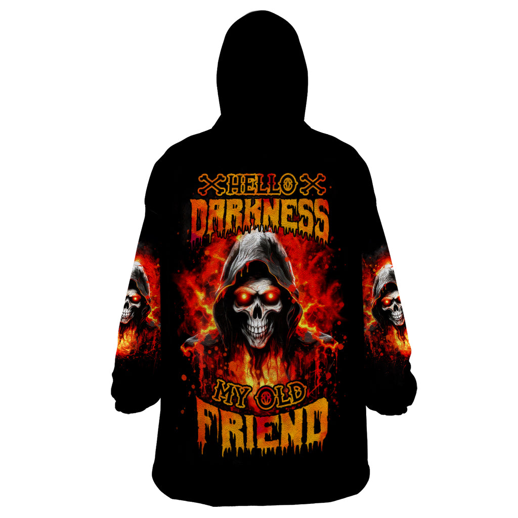 Flame Skull Wearable Blanket Hoodie Hello Darkness My Old Friend - Wonder Print Shop