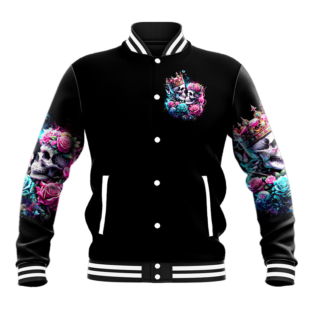 Couple Skull Baseball Jacket In One Life Time You Will Love Many Time But One Love - Wonder Print Shop