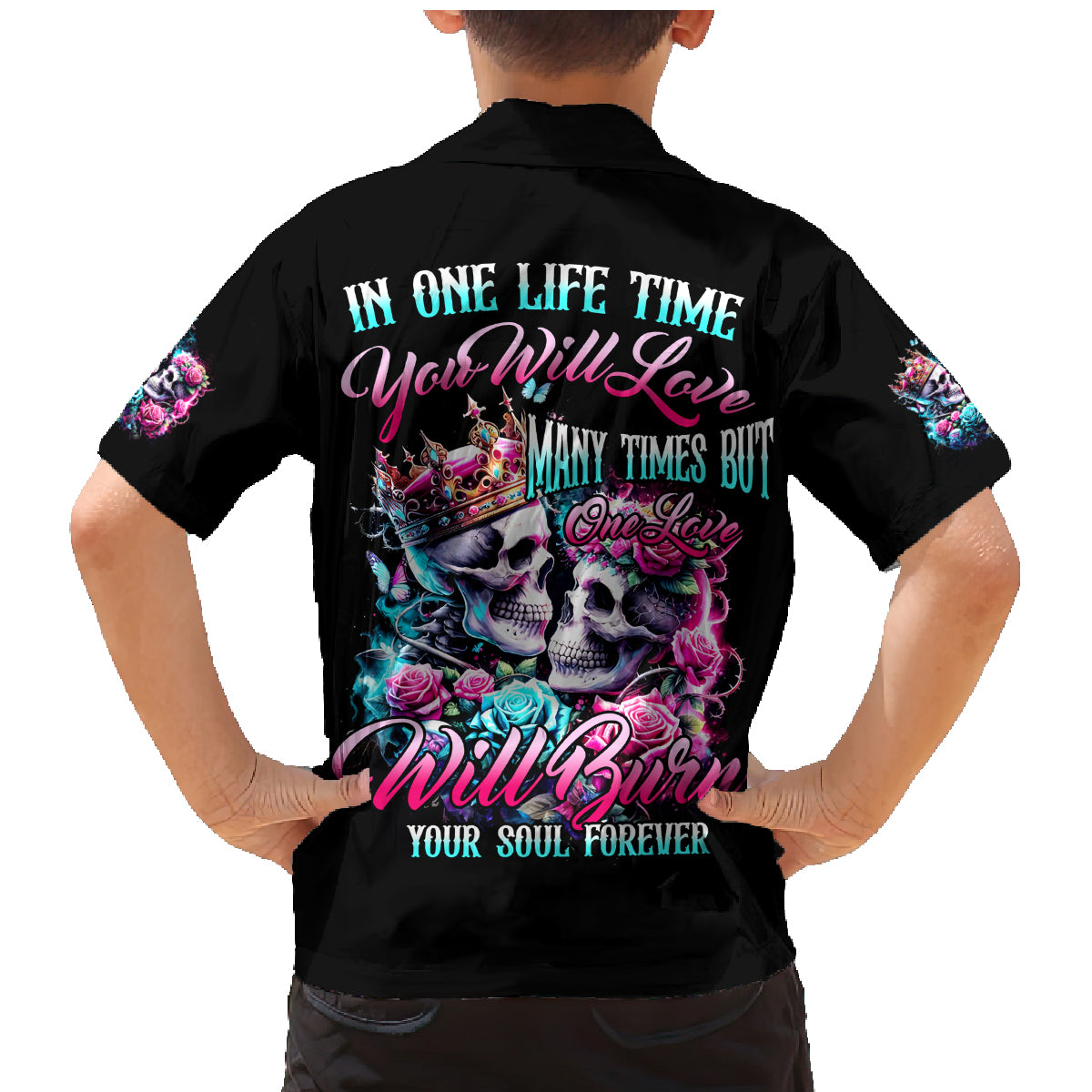 Couple Skull Family Matching Mermaid Dress and Hawaiian Shirt In One Life Time You Will Love Many Time But One Love - Wonder Print Shop