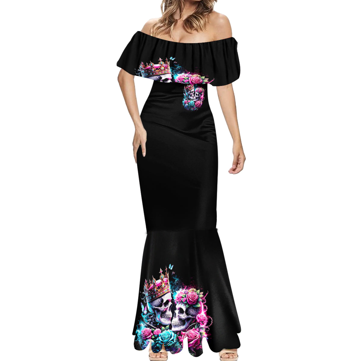 Couple Skull Mermaid Dress In One Life Time You Will Love Many Time But One Love - Wonder Print Shop