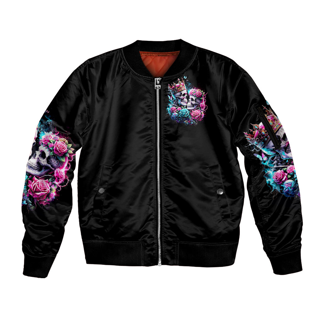 Couple Skull Sleeve Zip Bomber Jacket In One Life Time You Will Love Many Time But One Love - Wonder Print Shop
