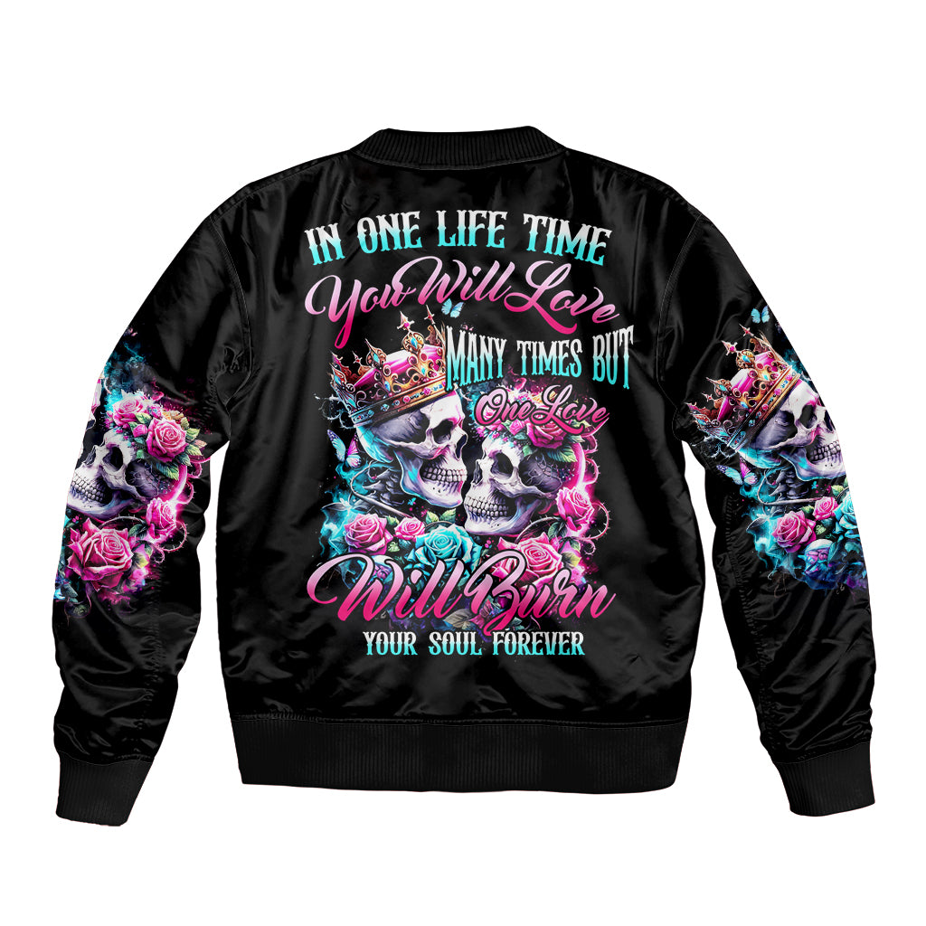 Couple Skull Sleeve Zip Bomber Jacket In One Life Time You Will Love Many Time But One Love - Wonder Print Shop