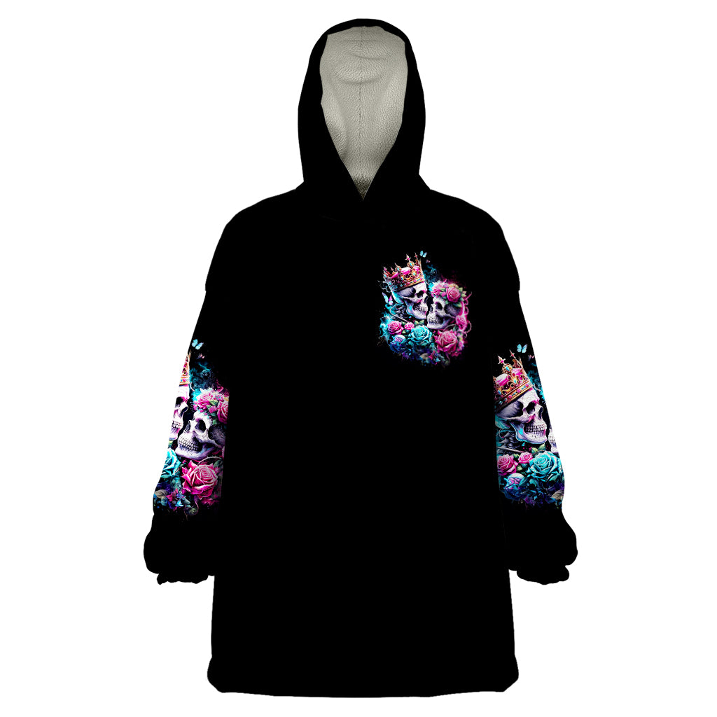 Couple Skull Wearable Blanket Hoodie In One Life Time You Will Love Many Time But One Love - Wonder Print Shop