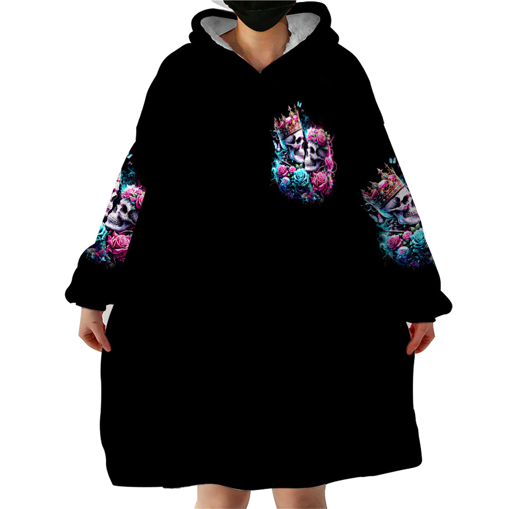 Couple Skull Wearable Blanket Hoodie In One Life Time You Will Love Many Time But One Love - Wonder Print Shop