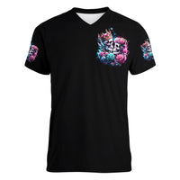 Couple Skull Women V Neck T Shirt In One Life Time You Will Love Many Time But One Love - Wonder Print Shop