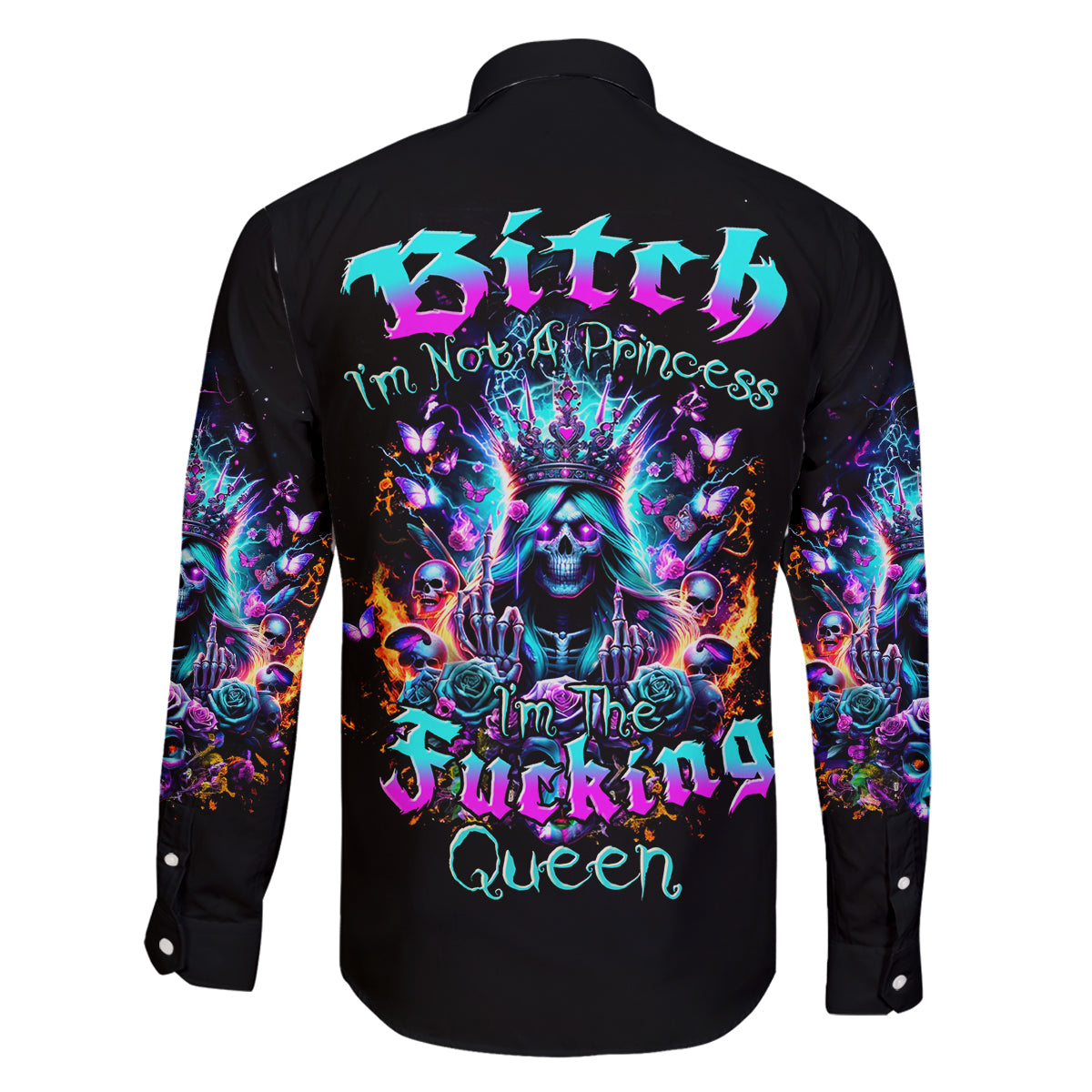Queen Skull Family Matching Mermaid Dress and Hawaiian Shirt Bitch I'm Not A Princess I'm The Fucking Queen - Wonder Print Shop