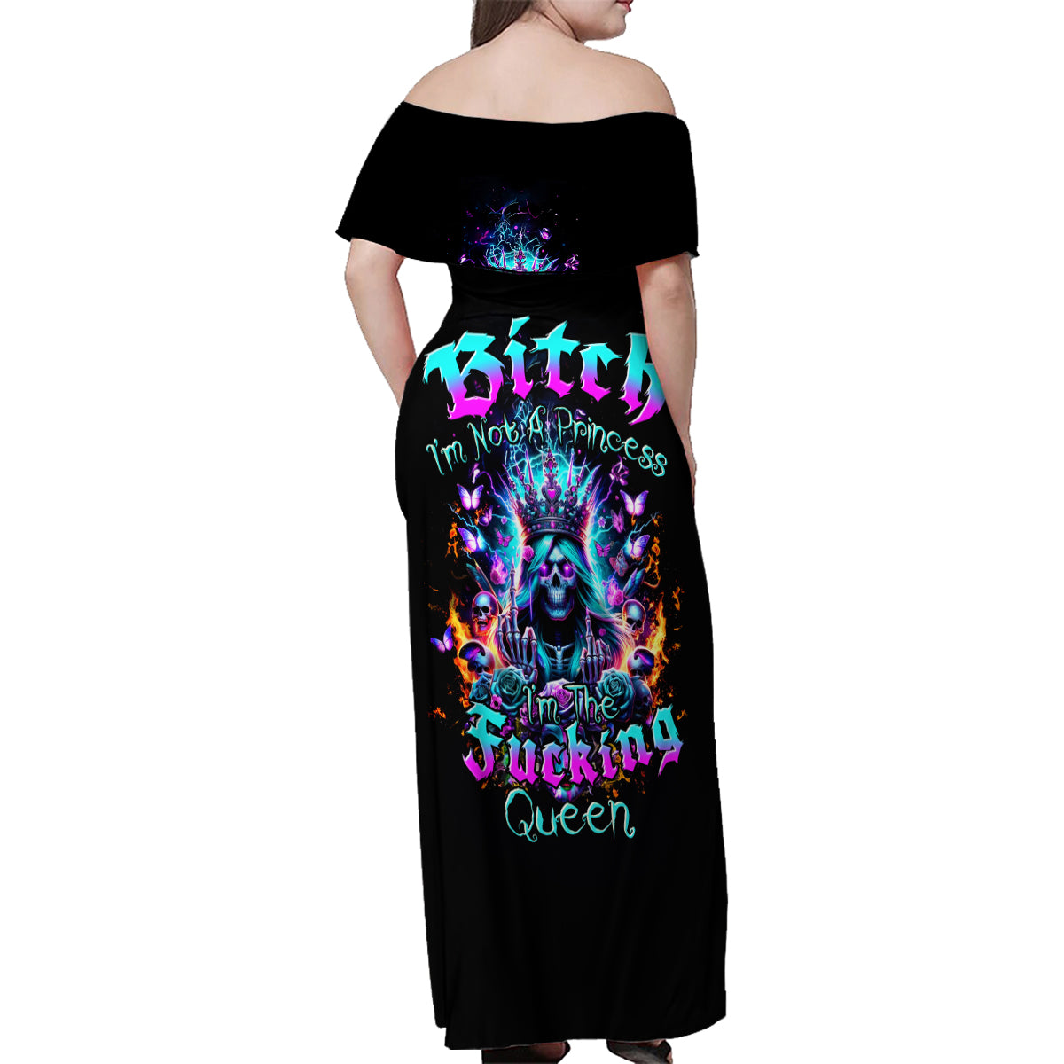 Queen Skull Family Matching Off Shoulder Maxi Dress and Hawaiian Shirt Bitch I'm Not A Princess I'm The Fucking Queen - Wonder Print Shop
