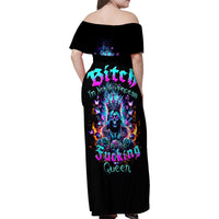 Queen Skull Family Matching Off Shoulder Maxi Dress and Hawaiian Shirt Bitch I'm Not A Princess I'm The Fucking Queen - Wonder Print Shop