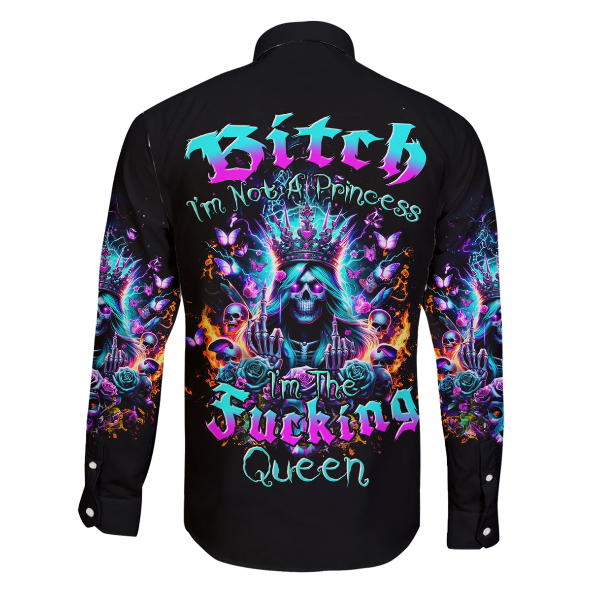 Queen Skull Family Matching Short Sleeve Bodycon Dress and Hawaiian Shirt Bitch I'm Not A Princess I'm The Fucking Queen - Wonder Print Shop