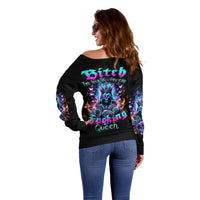 Queen Skull Off Shoulder Sweater Bitch I'm Not A Princess I'm The Fucking Queen - Wonder Print Shop
