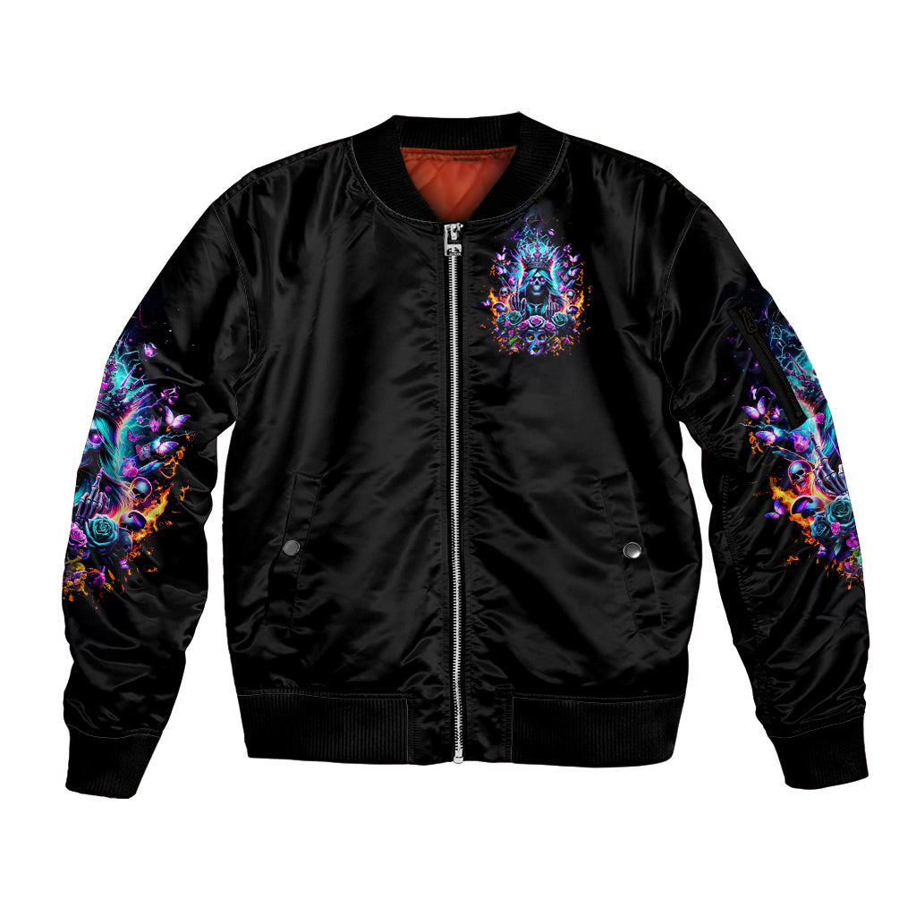 Queen Skull Sleeve Zip Bomber Jacket Bitch I'm Not A Princess I'm The Fucking Queen - Wonder Print Shop