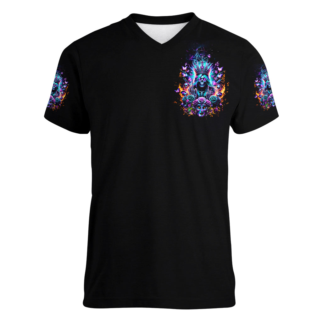 Queen Skull Women V Neck T Shirt Bitch I'm Not A Princess I'm The Fucking Queen - Wonder Print Shop