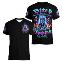Queen Skull Women V Neck T Shirt Bitch I'm Not A Princess I'm The Fucking Queen - Wonder Print Shop