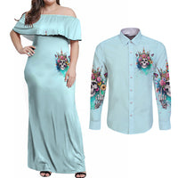 Skull Fairy Couples Matching Off Shoulder Maxi Dress and Long Sleeve Button Shirt Bitch I'm Not A Princess I'm The Fucking Queen - Wonder Print Shop