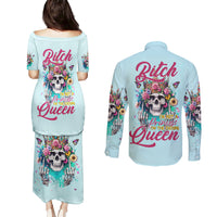 Skull Fairy Couples Matching Puletasi and Long Sleeve Button Shirt Bitch I'm Not A Princess I'm The Fucking Queen - Wonder Print Shop