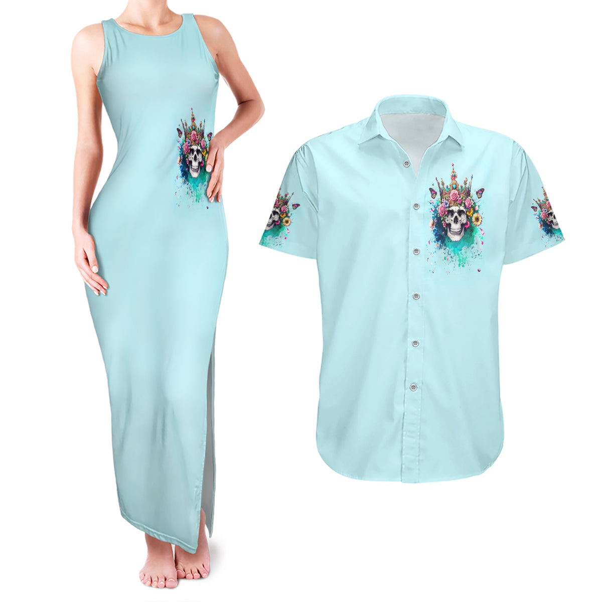 Skull Fairy Couples Matching Tank Maxi Dress and Hawaiian Shirt Bitch I'm Not A Princess I'm The Fucking Queen - Wonder Print Shop
