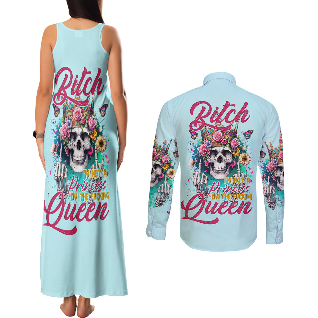 Skull Fairy Couples Matching Tank Maxi Dress and Long Sleeve Button Shirt Bitch I'm Not A Princess I'm The Fucking Queen - Wonder Print Shop