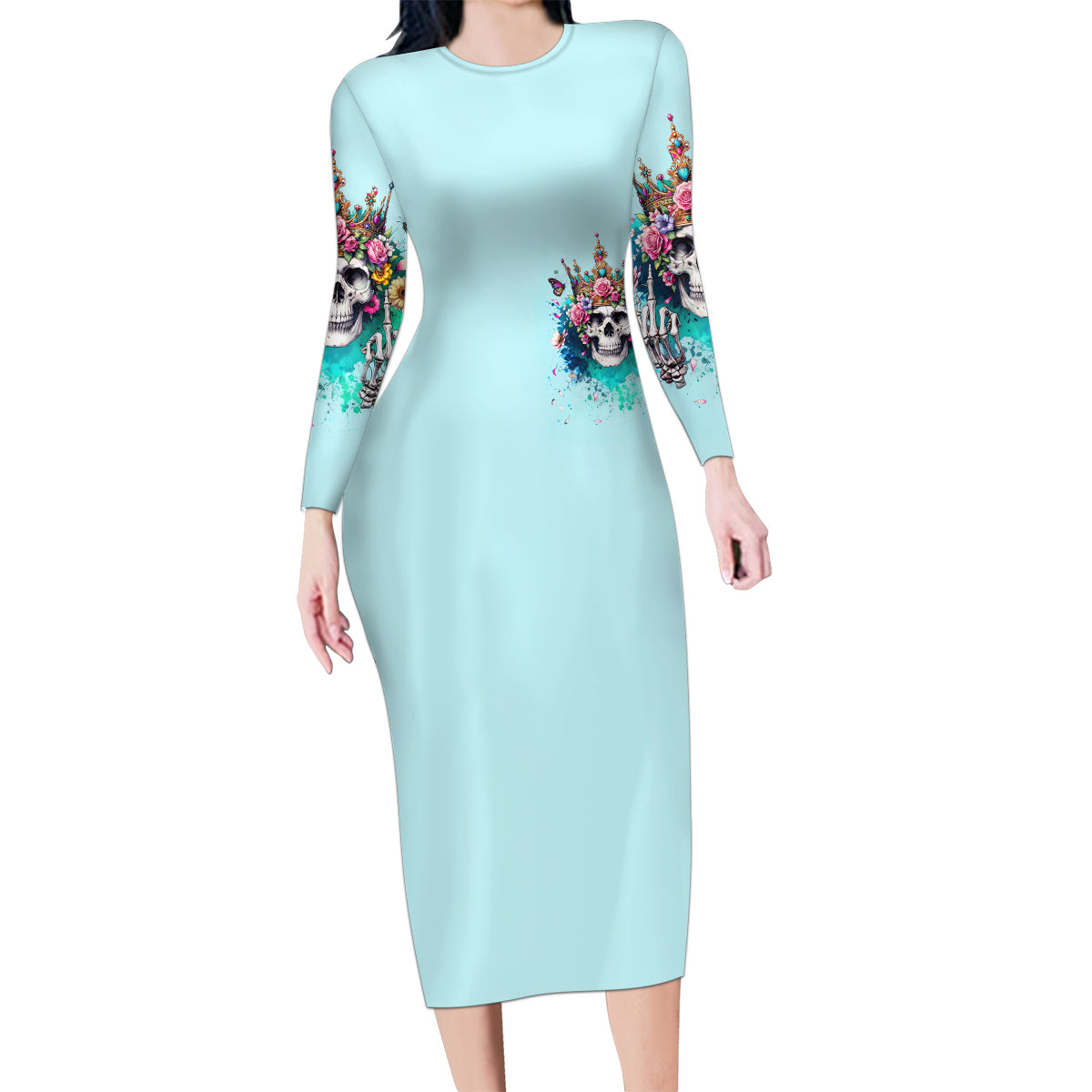 Skull Fairy Family Matching Long Sleeve Bodycon Dress and Hawaiian Shirt Bitch I'm Not A Princess I'm The Fucking Queen - Wonder Print Shop