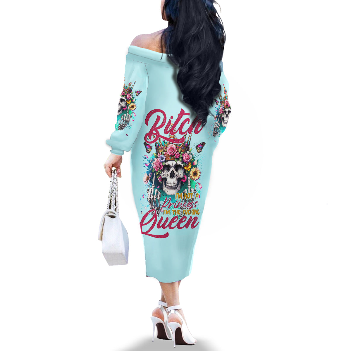 Skull Fairy Family Matching Off Shoulder Long Sleeve Dress and Hawaiian Shirt Bitch I'm Not A Princess I'm The Fucking Queen - Wonder Print Shop