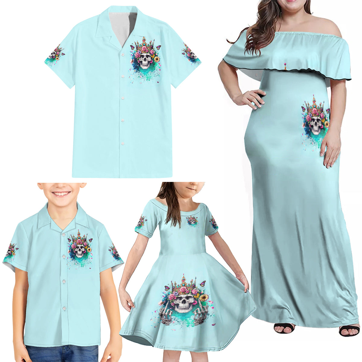 Skull Fairy Family Matching Off Shoulder Maxi Dress and Hawaiian Shirt Bitch I'm Not A Princess I'm The Fucking Queen - Wonder Print Shop
