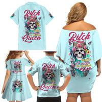 Skull Fairy Family Matching Off Shoulder Short Dress and Hawaiian Shirt Bitch I'm Not A Princess I'm The Fucking Queen - Wonder Print Shop